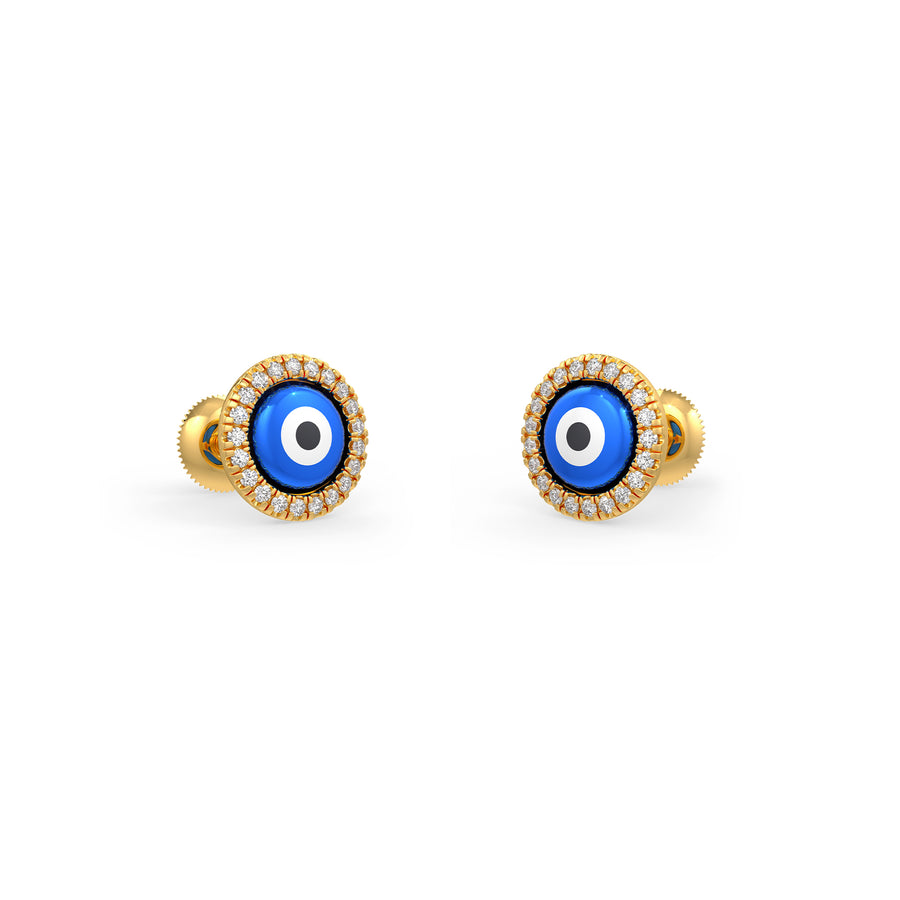 Blue Evil Eye Charm Diamond Earrings