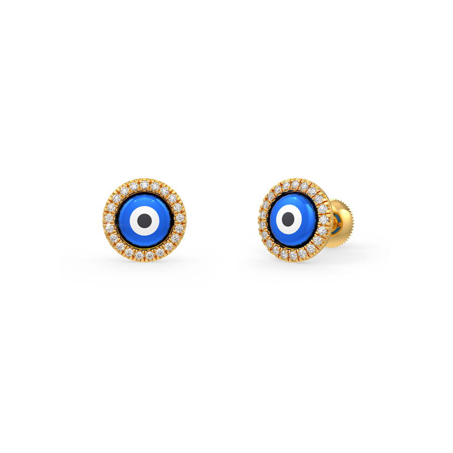 Blue Evil Eye Charm Diamond Earrings