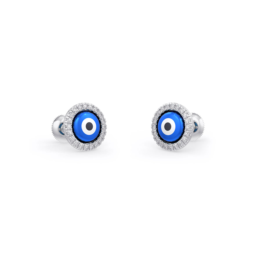 Blue Evil Eye Charm Diamond Earrings