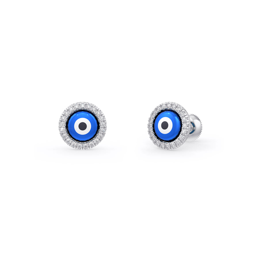 Blue Evil Eye Charm Diamond Earrings