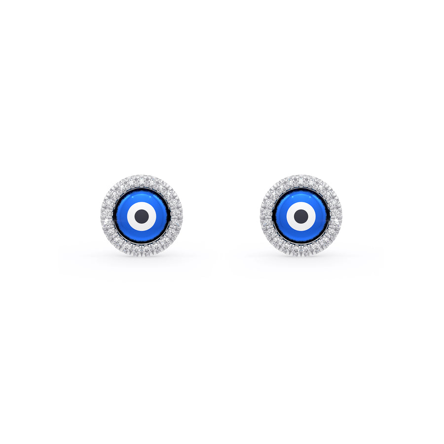 Blue Evil Eye Charm Diamond Earrings