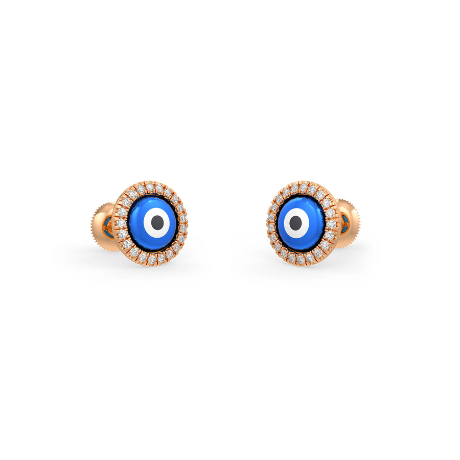 Blue Evil Eye Charm Diamond Earrings