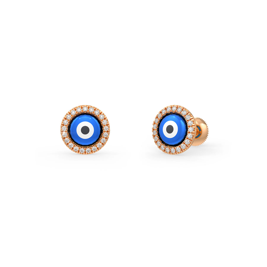 Blue Evil Eye Charm Diamond Earrings