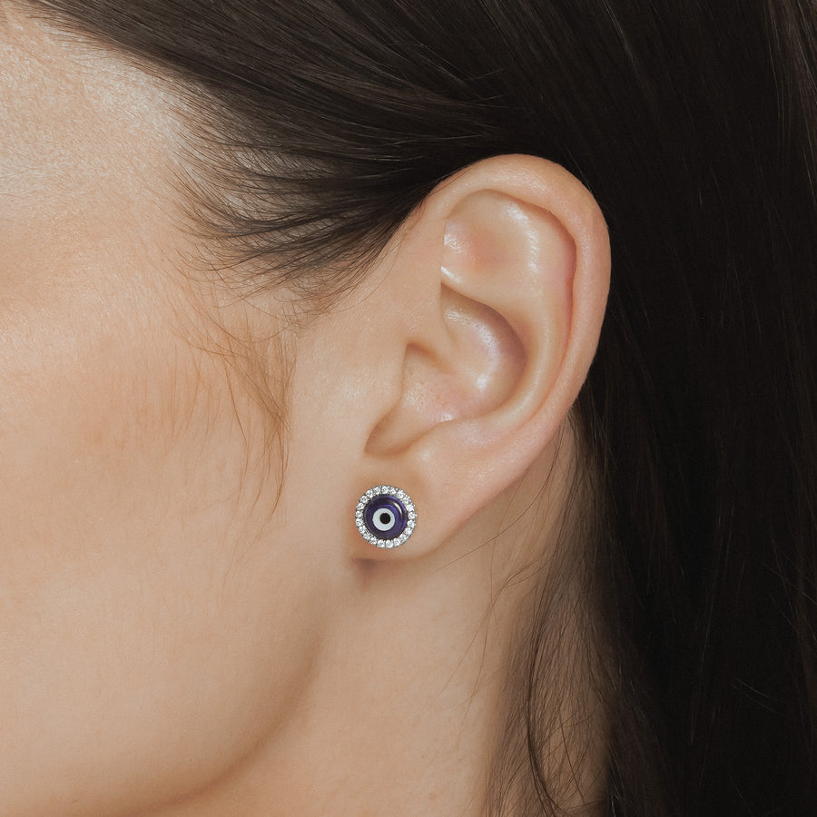 Blue Evil Eye Charm Diamond Earrings